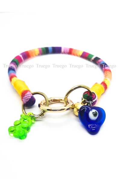 Zilli Kedi Köpek Boyun Tasması Bohem Kedi Kolyesi Yaylı Kilit - Renkli - 2