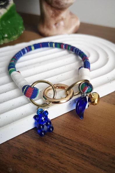 Zilli Kedi Köpek Boyun Tasması Bohem Kedi Kolyesi Yaylı Kilit - Mavi - 2