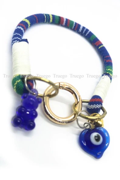 Zilli Kedi Köpek Boyun Tasması Bohem Kedi Kolyesi Yaylı Kilit - Mavi - 3