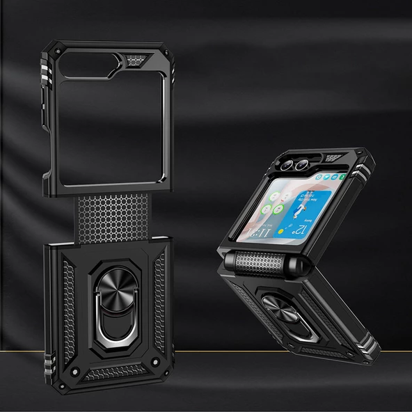 Gpack Samsung Galaxy Z Flip 5 Kılıf Vega Sert Silikon Tank Standlı Yüzüklü Mıknatıslı - Resim 4