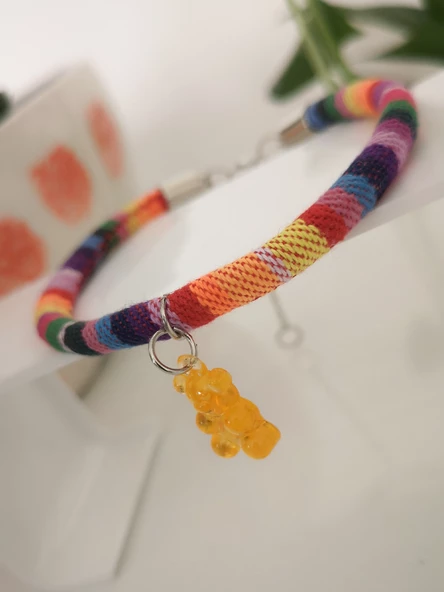 Kedi Köpek Boyun Tasması Bohem Kedi Kolyesi Renkli Jelibon Ayıcık - Renkli - 2