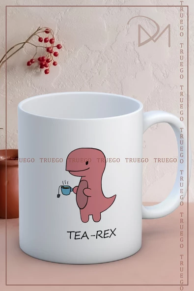 Baskılı Kupa Bardak Seramik Mug - Tea- Rex