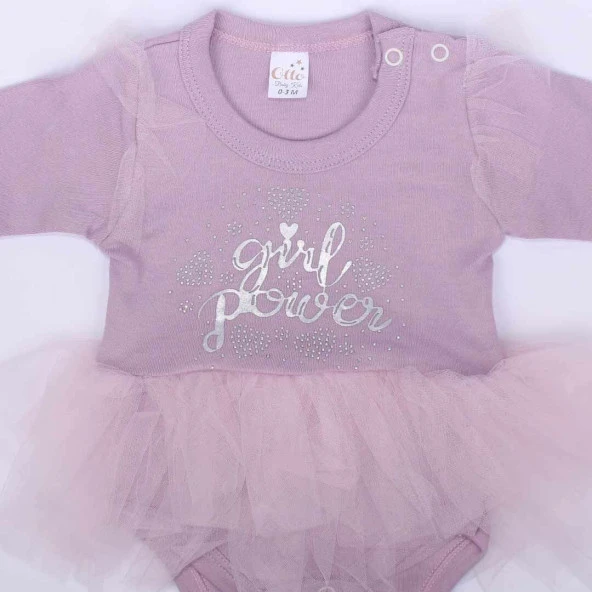 Kız Bebek Mor Girl Power Yazılı Tütülü 3'lü Takım - 2