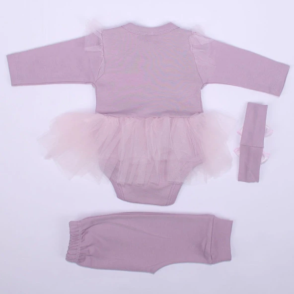 Kız Bebek Mor Girl Power Yazılı Tütülü 3'lü Takım - 3