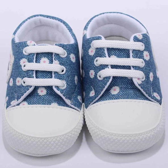 Kız Bebek Mavi Papatya Desenli Ayakkabı