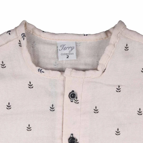 Erkek Çocuk Bej Siyah Yaprak Baskılı Müslin 2'li Takım - 2