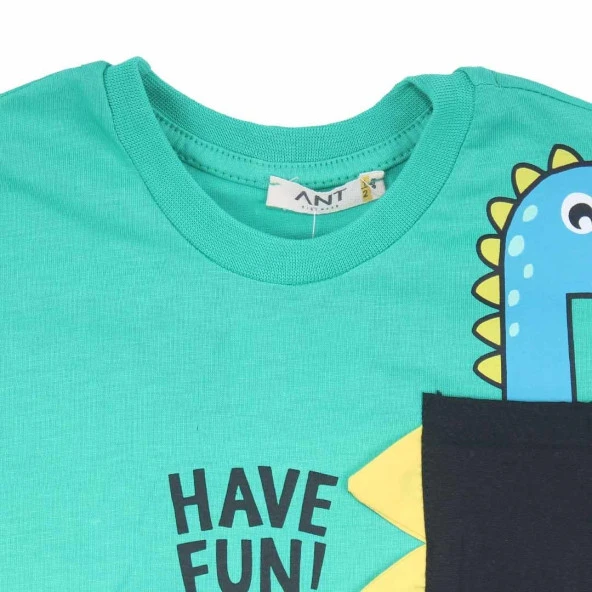 Erkek Çocuk Yeşil Siyah Dino Basklı Şortlu 2'li Takım - 2