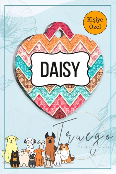 Renkli Zikzak Model Kedi Köpek Künyesi Kalp Şekilli