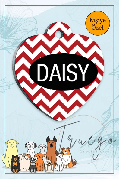 Kırmızı Beyaz Çizgi Kedi Köpek Künyesi Kalp Şekilli