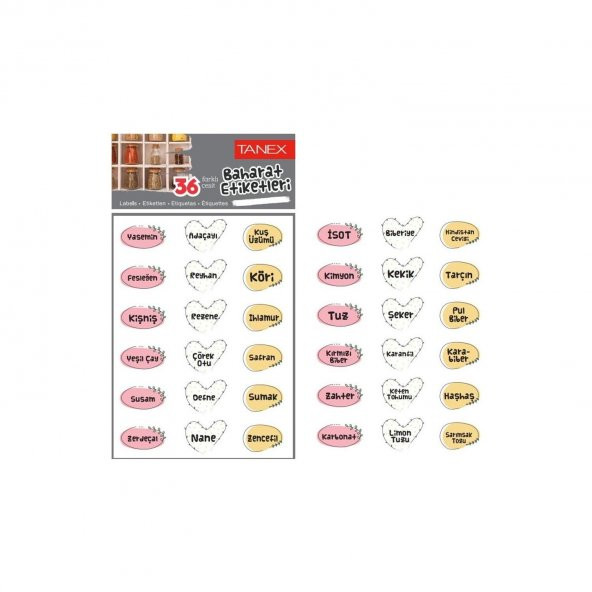 Tanex Baharat Etiketi Opak 32 X 22 MM 36 Farklı Baharat Etiketi