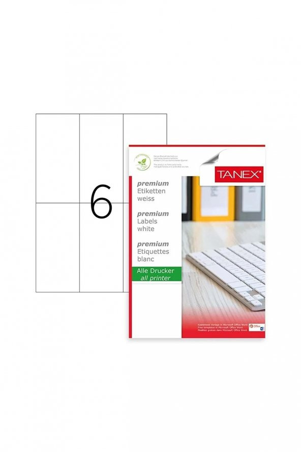 Tanex Laser Etiket 100 Yaprak 70 x 148.5 MM Lazer Yazıcı Etiketi