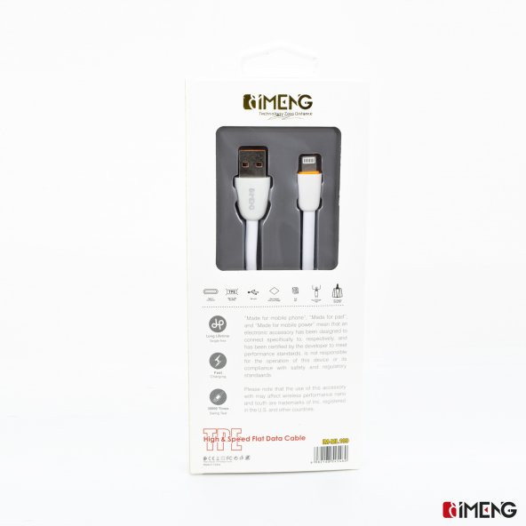 İmeng Apple İphone 12 Mini 3.1A UsbA to Lightning Data ve Hızlı Şarj Kablosu Beyaz - 5