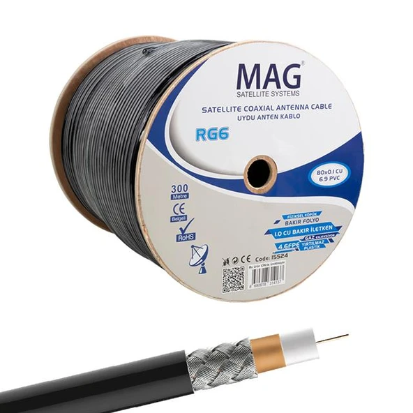 Mag RG6-U6 Cu-Cu Bakır Yeşil Anten Kablo 300 Mt - 7