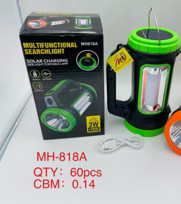 POWERMASTER MH-818A ÇOK FONKSİYONLU ŞARJLI IŞILDAK EL FENERİ 3W+15W