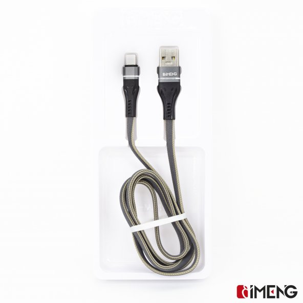 İmeng Apple İphone 12 Pro Max 3.1A UsbA to Lightning Örgülü Data ve Hızlı Şarj Kablosu Gri - 5