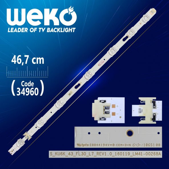 S_KU6K_43_FL30_L7_REV1.0 LM41-00268A - V6DU-430DCA-R2 - RIGHT - 46.7 CM 7 LEDLİ (WK-780)