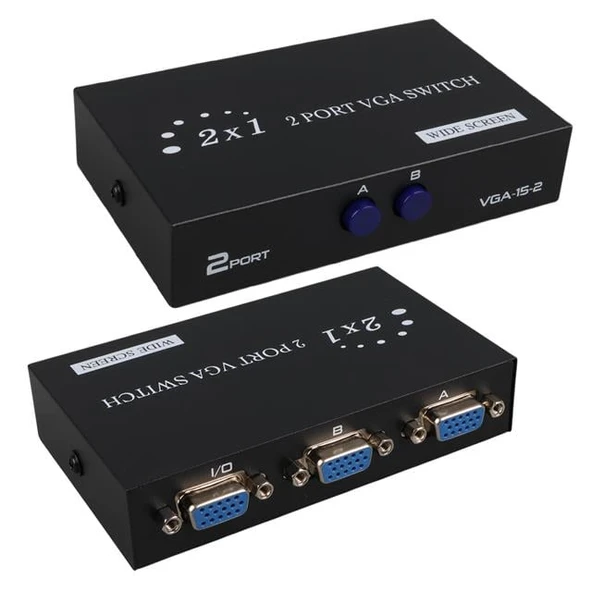 Powermaster PM-4263 2 Port Giriş 1 Çıkış Manuel VGA Splitter Toplayıcı Switch (2 PC 1 Ekran) - Resim 8