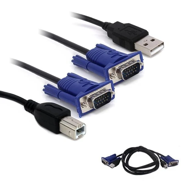 Powermaster Kwm Switch Kablo 1.5 Metre Vga Erkek-Erkek + Usb + Printer - Resim 3