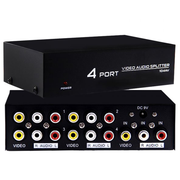 Powermaster AV-104 4 Port AV CVBS RCA Video Audio Splitter Çoğaltıcı Dağıtıcı