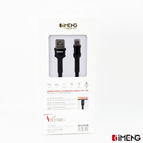 İmeng Xiaomi Mi Note 10 3A UsbA to Type-C Pro Braided Örgülü Data ve Hızlı Şarj Kablosu Siyah - 7