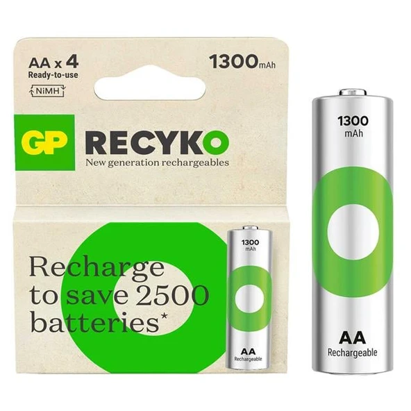 GP Recyko 1300Mah NI-MH R6 Şarjlı AA 4'Lü Kalem Pil - Resim 4