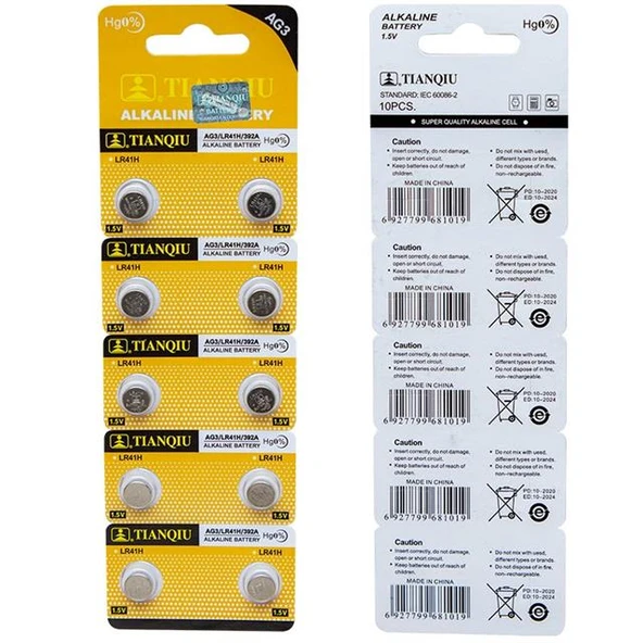 Tianqiu AG3 LR41 Alkalin Saat Pili 10'Lu Paket - 9