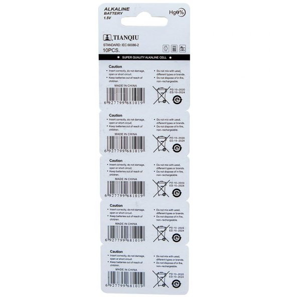 Tianqiu AG3 LR41 Alkalin Saat Pili 10'Lu Paket - 2