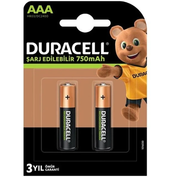 Duracell 750 Ma Şarjlı AAA İnce Kalem 2'Li Pil HR03/DC2400 - 3