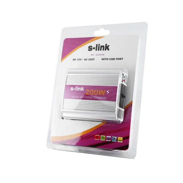 S-Link SL-200w 200w Dc12v-Ac230v Çakmaktan Power Inverter 12V-220V Çevirici Dönüştürücü Çakmaklıklı - 6