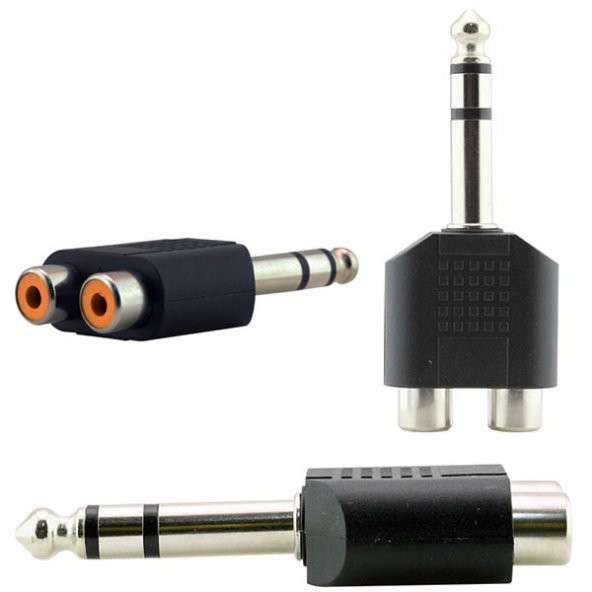 6.3 Mm Stereo Erkek - 2 Rca Dişi Çevirici Jack - 2