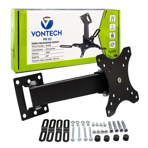Vontech PR-02 20 Cm 360° Teleskopik Tavan Projeksiyon Askı Aparatı - Resim 4