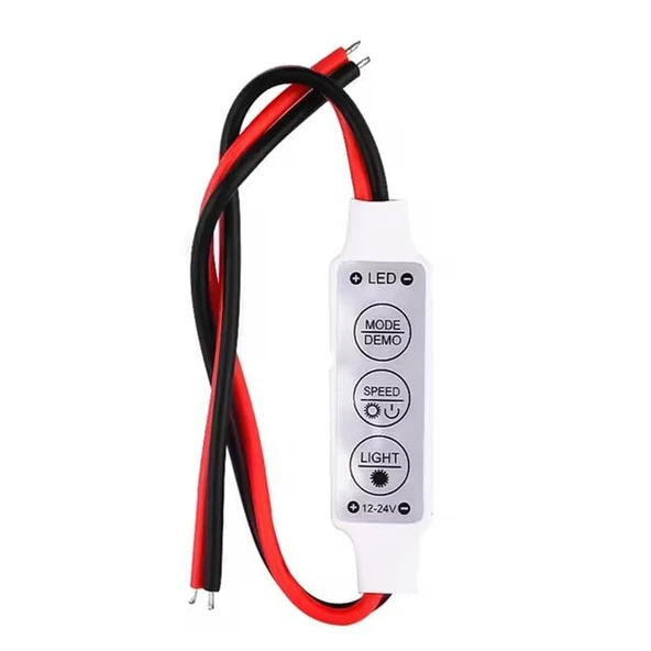 Powermaster 12-24 Volt Mini Üç Tuşlu Tek Renkli Led Kontrol Cihazı (Kırmızı - Siyah Kablo) - 4