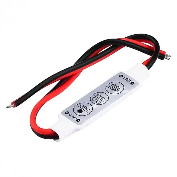 Powermaster 12-24 Volt Mini Üç Tuşlu Tek Renkli Led Kontrol Cihazı (Kırmızı - Siyah Kablo) - 6