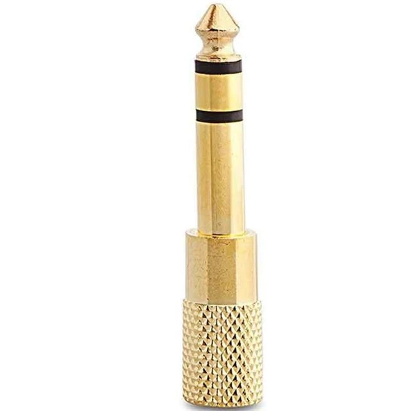 6.3 Mm Stereo Erkek-3.5 Mm Stereo Dişi Sarı Metal Gold Jack Fiş Çevirici - 6