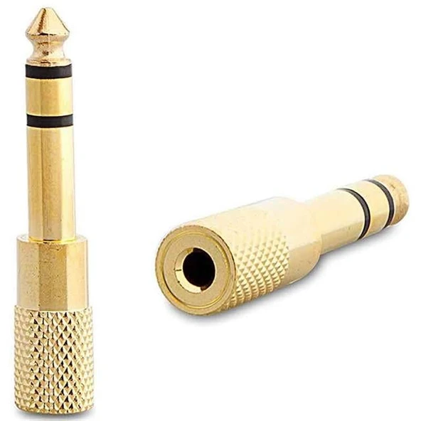 6.3 Mm Stereo Erkek-3.5 Mm Stereo Dişi Sarı Metal Gold Jack Fiş Çevirici - 5