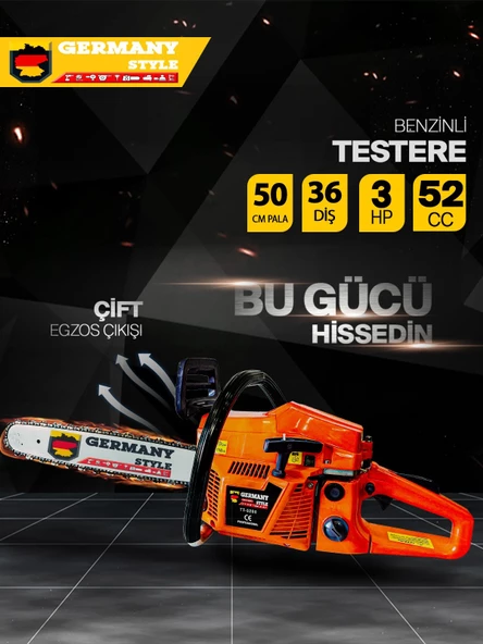 GERMANYSTYLE GRM-9063 3 HP Benzinli Ağaç Kesme Motoru Bıçkı 52 cc Benzin Motorlu Testere - 7