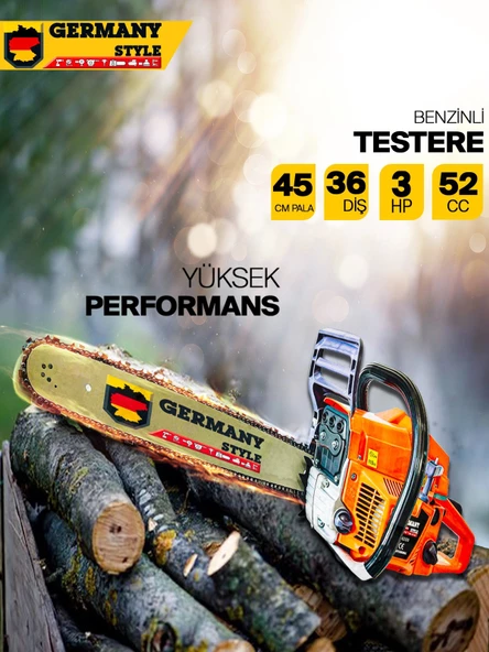 GERMANYSTYLE GRM-9063 3 HP Benzinli Ağaç Kesme Motoru Bıçkı 52 cc Benzin Motorlu Testere - 6