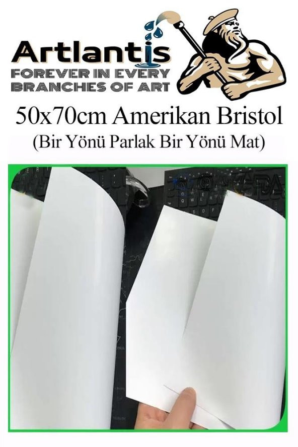 Amerikan Bristol Karton 50x70 cm 25 Adet 220 gr Bir Tarafı Parlak Bir Tarafı Mat Kağıt Biristol Karton - 2