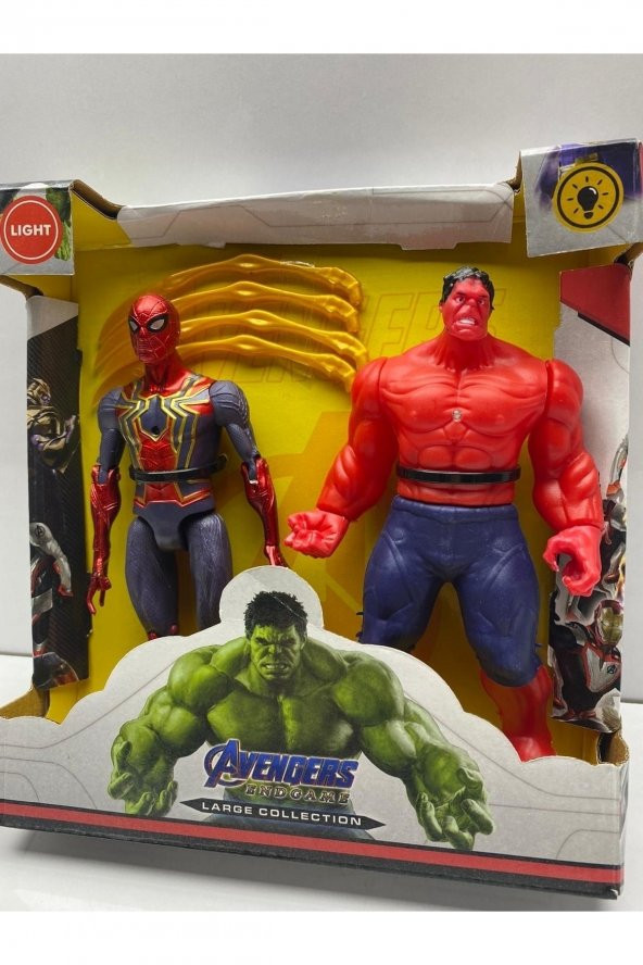 AVENGERS SPİDER MAN ÖRÜMCEK ADAM HULK KIRMIZI HULK IŞIKLI AVENGERS İKİLİ FİGÜR - 2