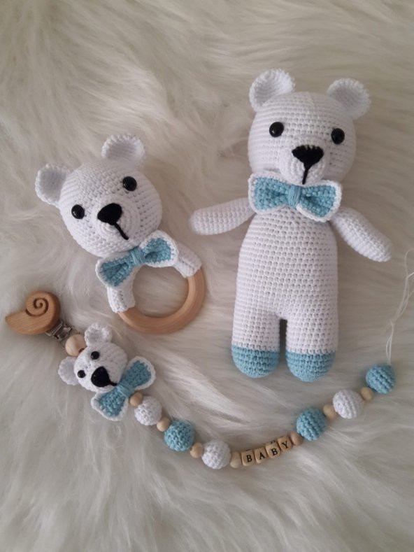 Sevimli Ayıcık Yeni Doğan Seti Amigurumi Organik Oyuncak - 1