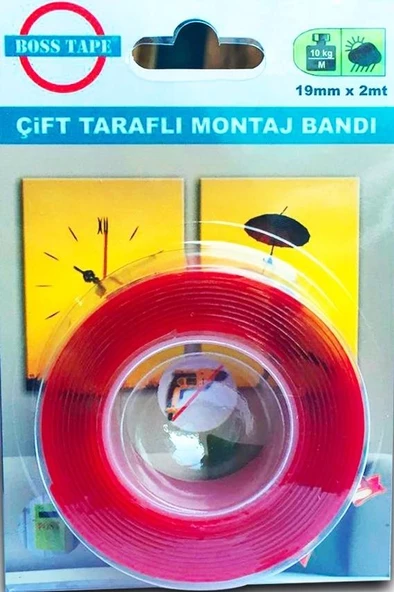 Boss Çift Taraflı Kaliteli Montaj Bantı Şeffaf Silikonlu Bant 18mmx2m - 2