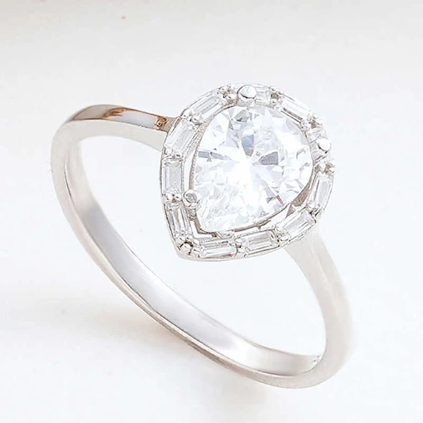 Gümüş Damla Zirkon Taşlı Kadın Yüzük ürün görseli 1