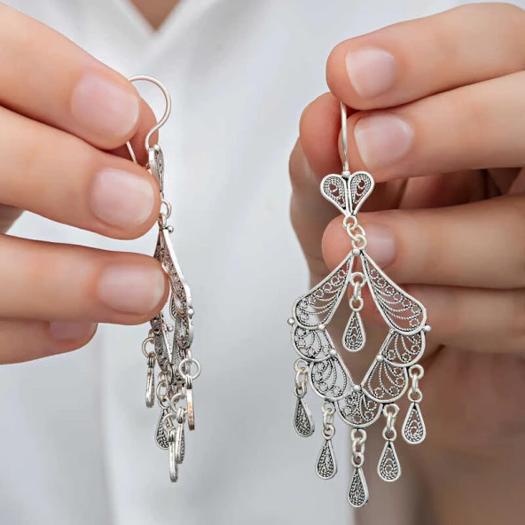 Gümüş Telkari Sallantılı Kadın Küpe ürün görseli 1