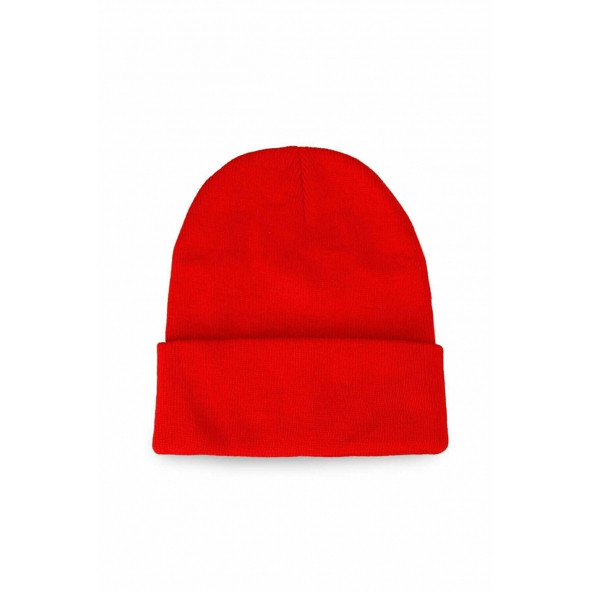 Unisex Kışlık Triko Basic Katlamalı Bere Düz Bere Kırmızı