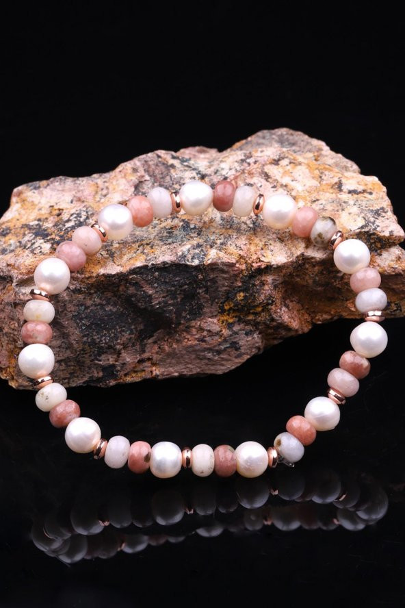 İnci - Hematit - Jasper Doğal Taş Tasarım Bileklik ürün görseli 1