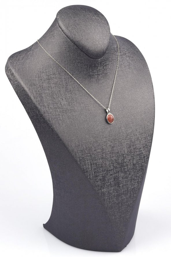 Güneş Taşı Doğal Taş 925 Ayar Gümüş Kolye - Resim 2