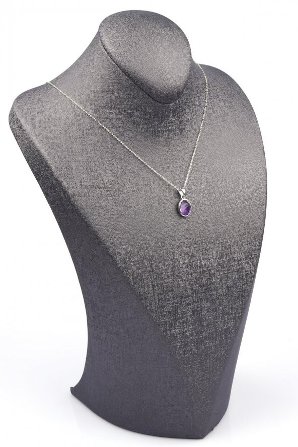 Ametist Doğal Taş 925 Ayar Gümüş Kolye - Resim 2