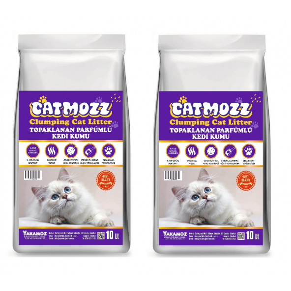 CatMozz Premium İnce Taneli Topaklanan Özel Parfümlü Bentonit Kedi Kumu 10 Lt x 2 Adet
