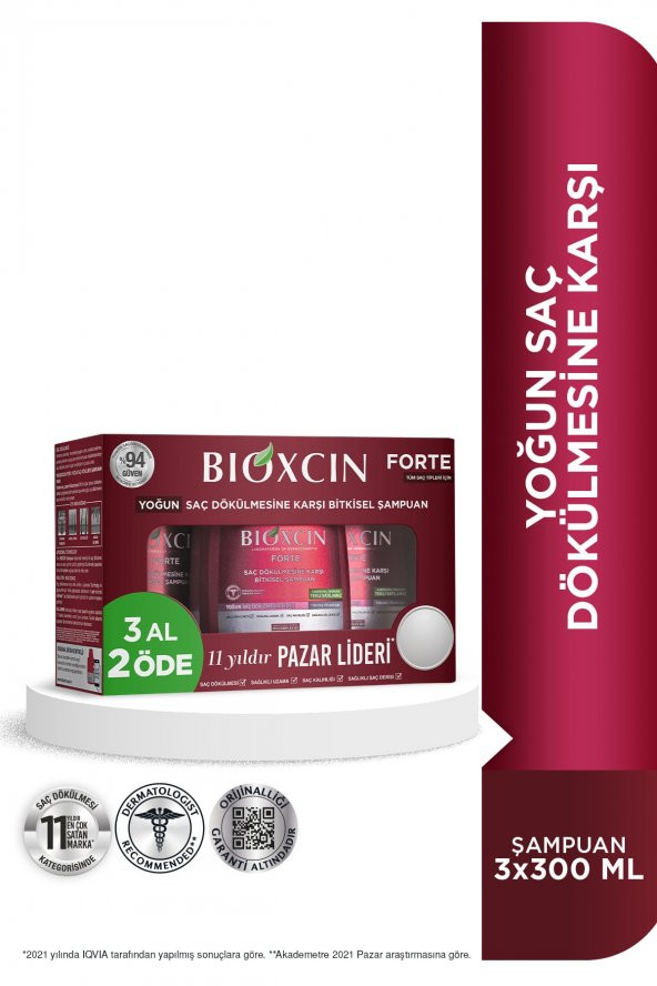 Bioxcin Forte Şampuan Tüm Saç Tipleri Için 3x300ml Yoğun Saç Dökülmesi Şampuanı