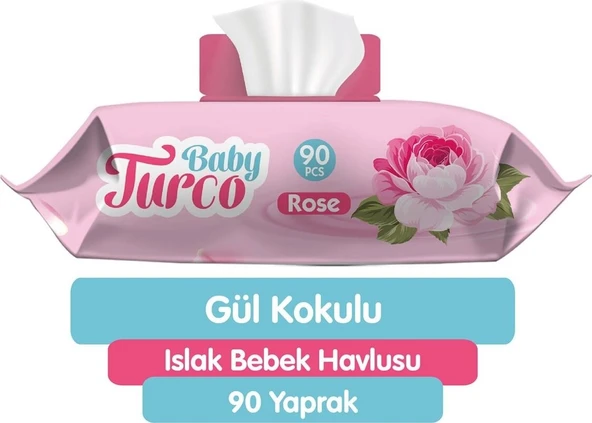 Baby Turco Islak Havlu Mendil 90 Yaprak Gülrose Plastik Kapaklı Tekli Pk - 2